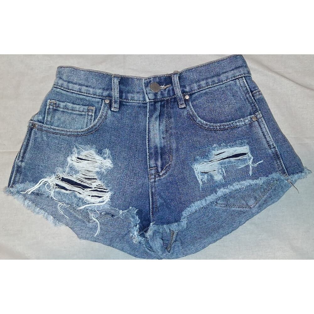 Bullhead Denim Co. High-Rise Cutoff Jean Shorts Size 23 Women’s Blue Frayed Hem